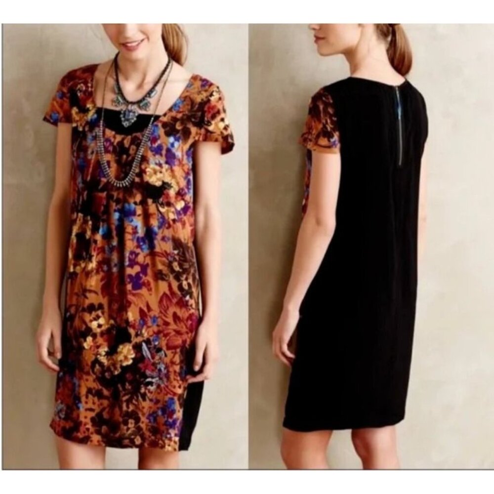 Anthropologie MAEVE Floral Silk Panel Dress S Small Short Sleeve